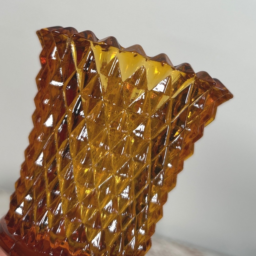 Vintage Amber Glass Diamond Point Peg Votive Candle Holders MCM Retro Set of 2 - Picture 4 of 5